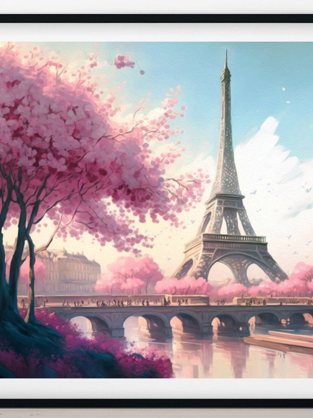 8x10 Paris Eiffel Tower Floral Fantasy Watercolor Oil Painting Art Print